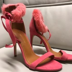 Republic L.A pink suede ankle cuff fluffy heels